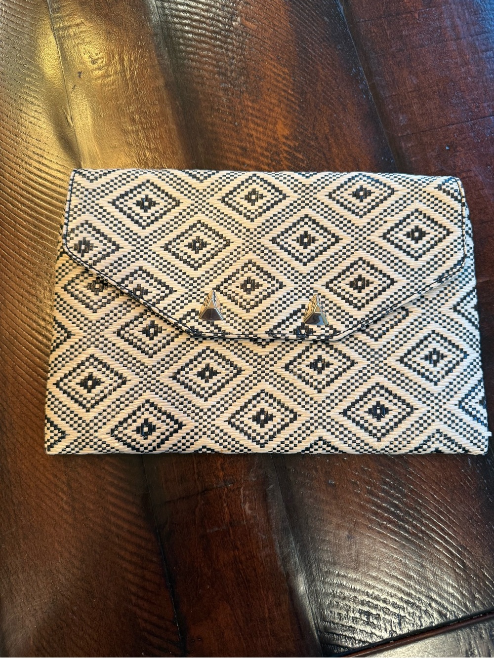 Stella & Dot Black and White Diamond-Print Envelope Clutch